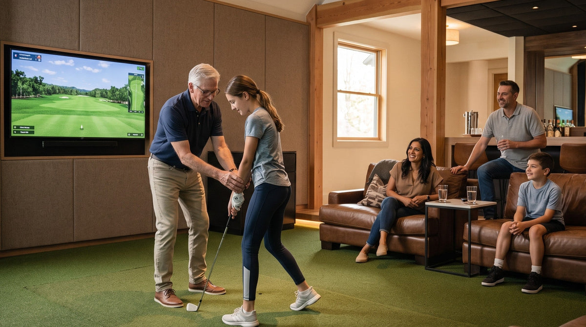 Luxury golf simulator room design guide and custom indoor athletic sports lounge layout ideas for estates at Home Man Cave