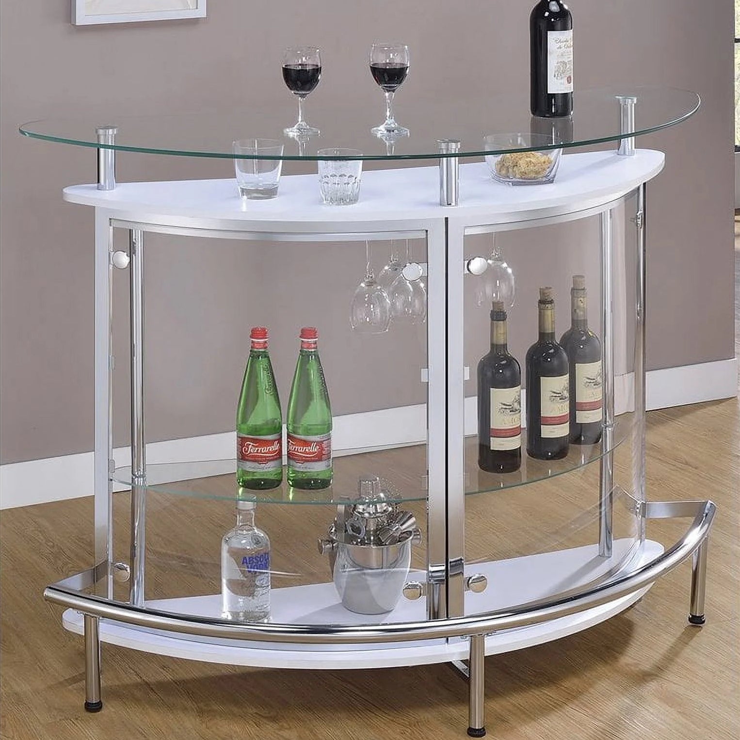 Contemporary Home Bar Unit with Clear Acrylic Front in White