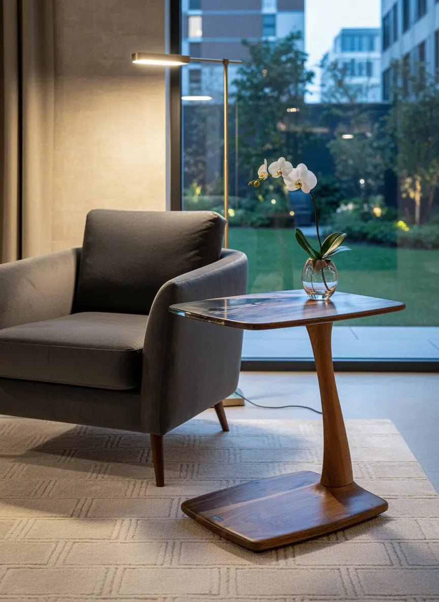 Atmospheric luxury resin table styling elevates this private Aurelia lounge reading nook on the estate venue at Home Man Cave