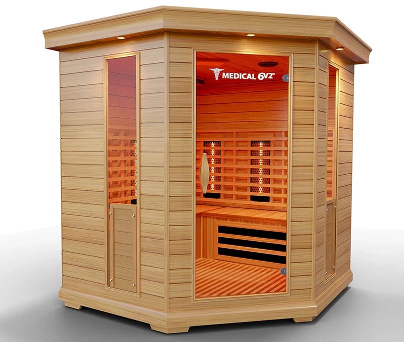 Bespoke luxury indoor sauna six-person medical cabin utilizing safe cool-down airflow vents to preserve core homeostasis