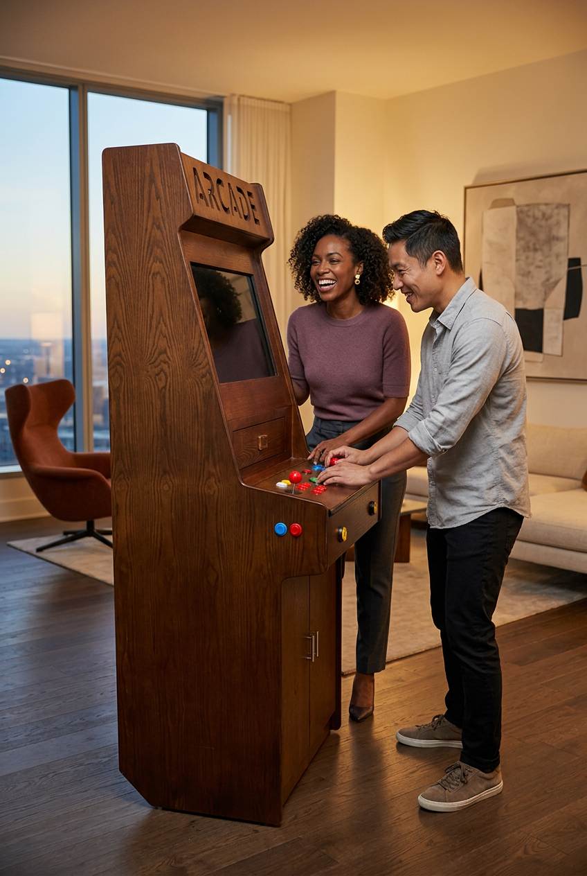Bespoke wood arcade cabinet from the Artisan Edition features a premium dual-player configuration with 3,000 retro titles.