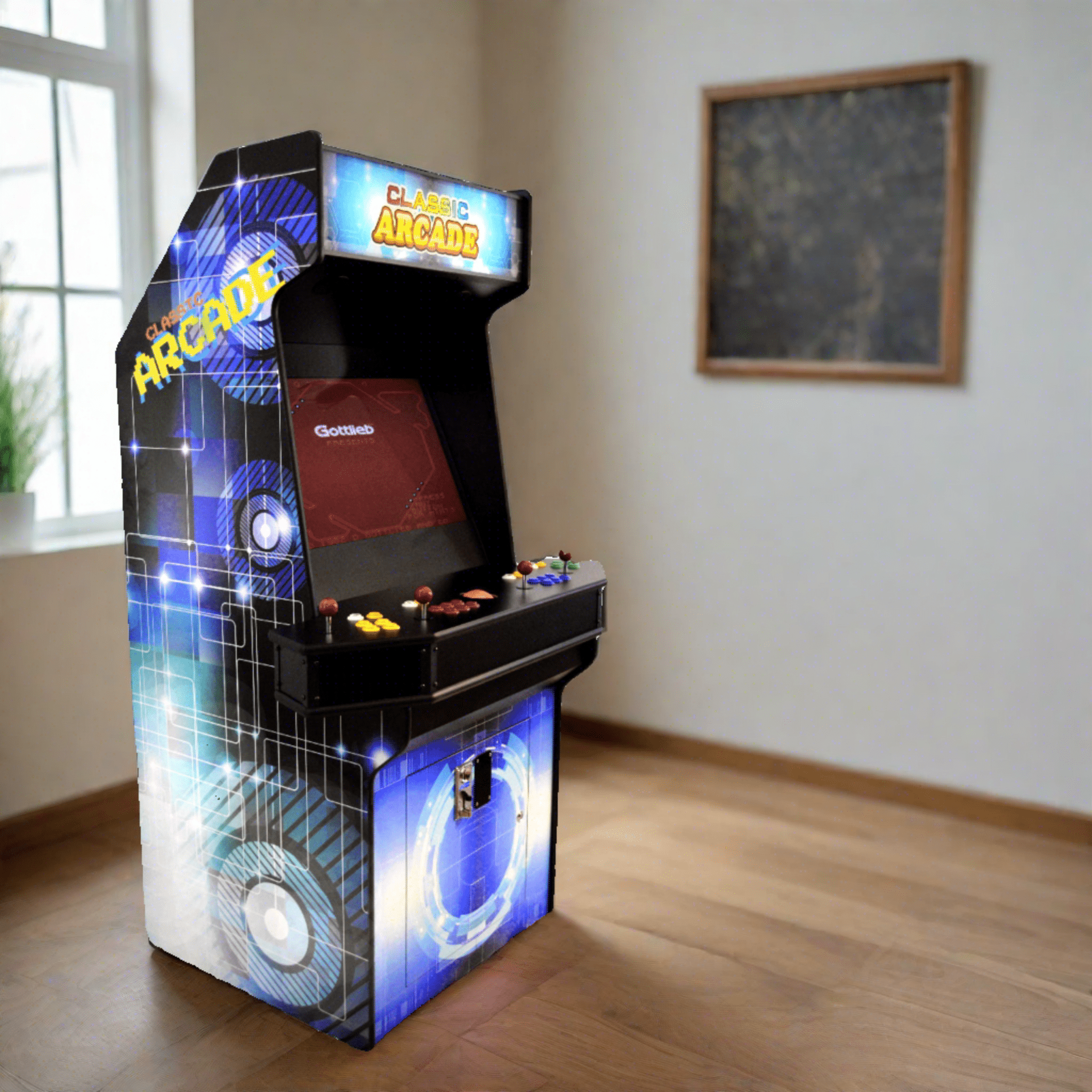 Luxury four player arcade cabinet from the Artisan Edition anchors an ultra-modern architectural lounge at Home Man Cave.