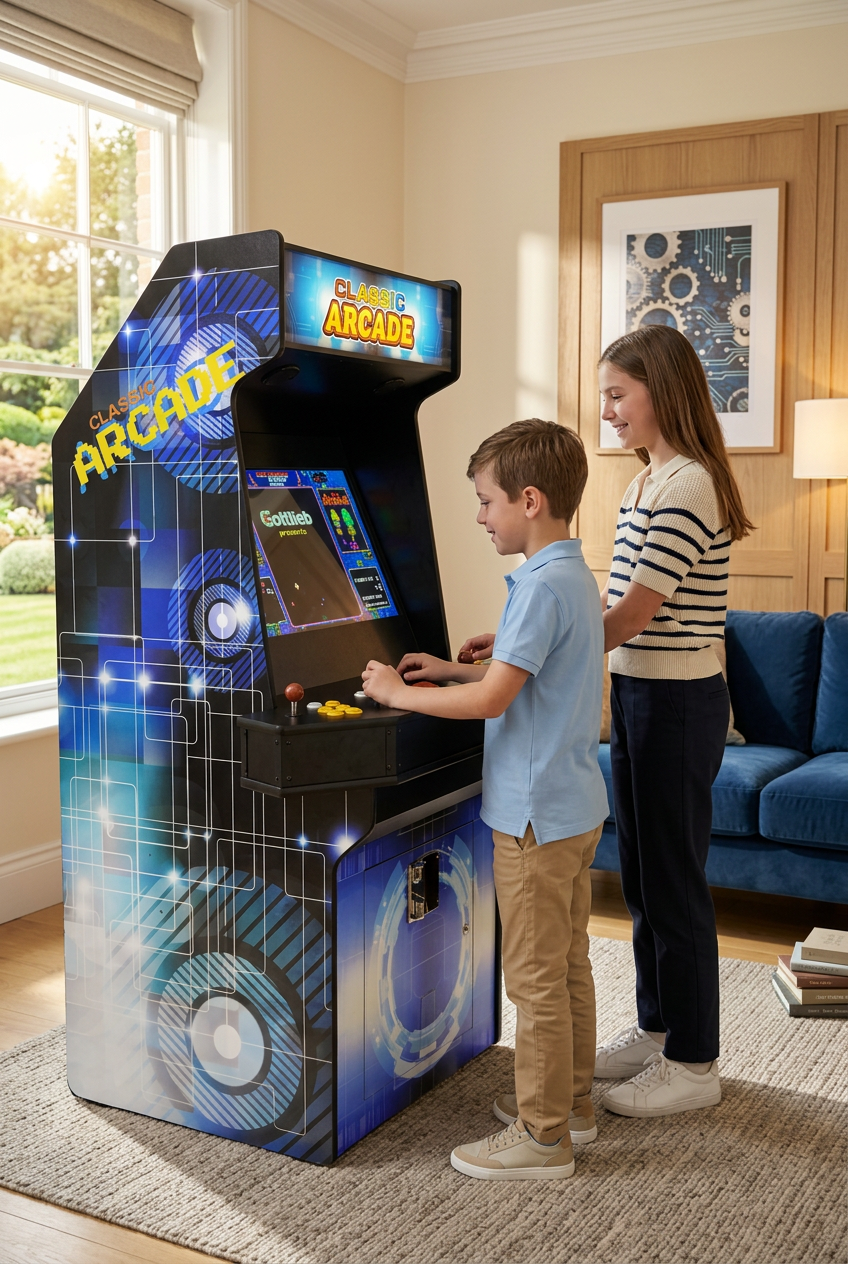 Luxury four player arcade cabinet from the Artisan Edition anchors an ultra-modern architectural lounge at Home Man Cave.