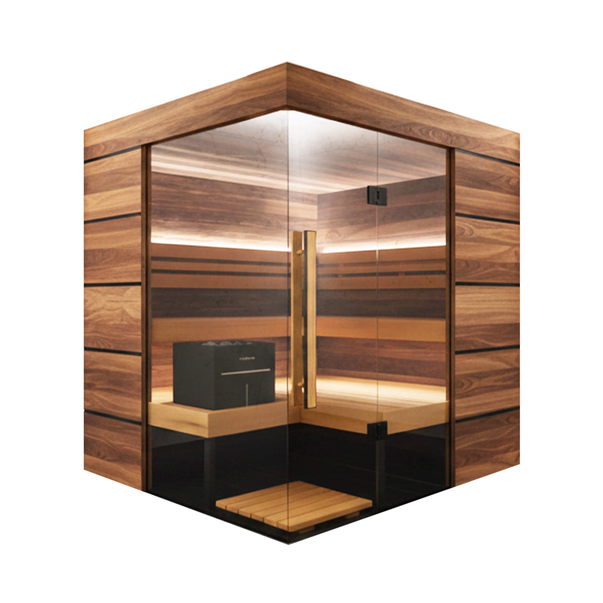 Astra Tyrol 4 person glass sauna cabin luxury wellness asset for private residence spa wing traditional Finnish heat therapy