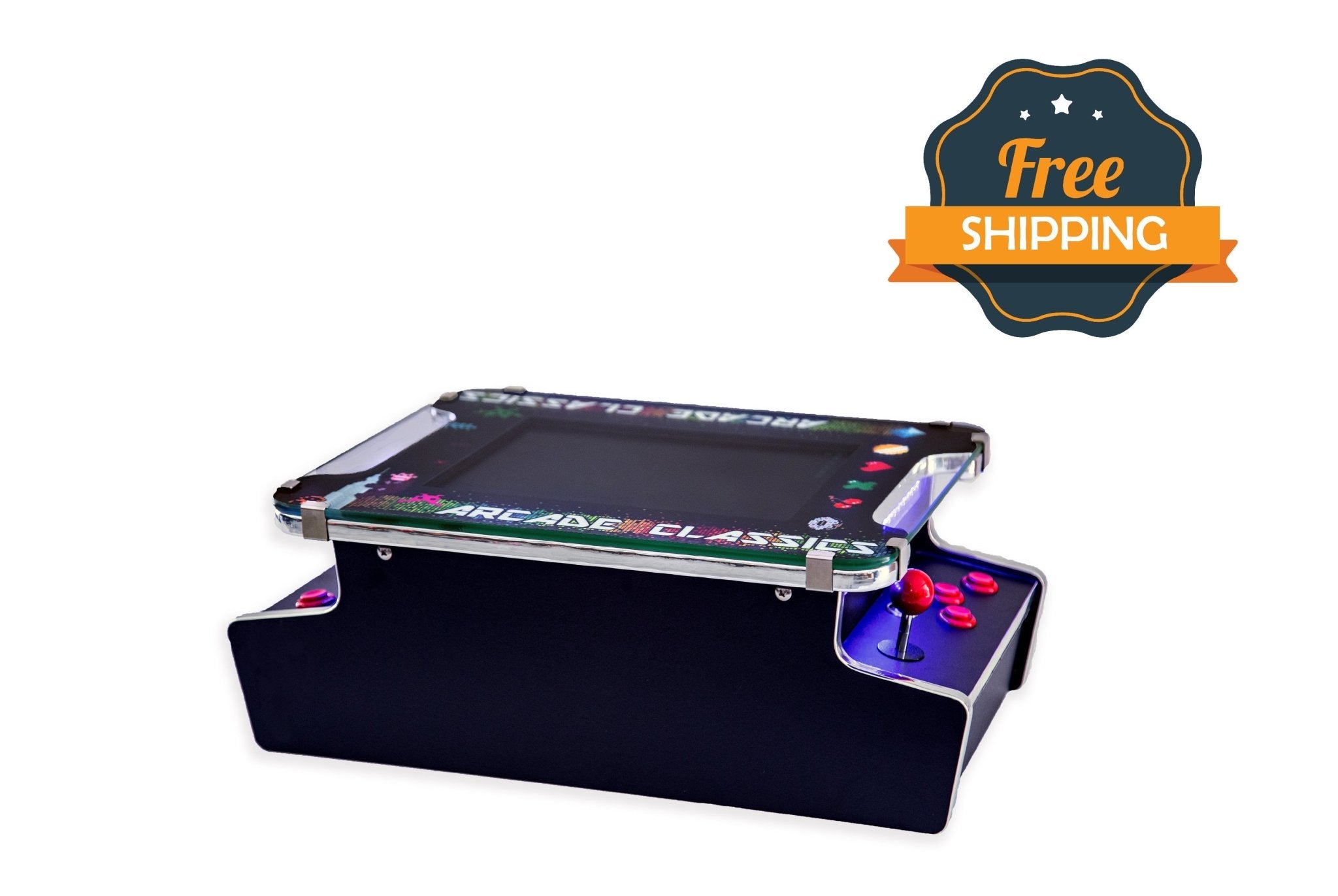 Elite tabletop arcade console houses an integrated custom amplified sound system with premium responsive manual control dials