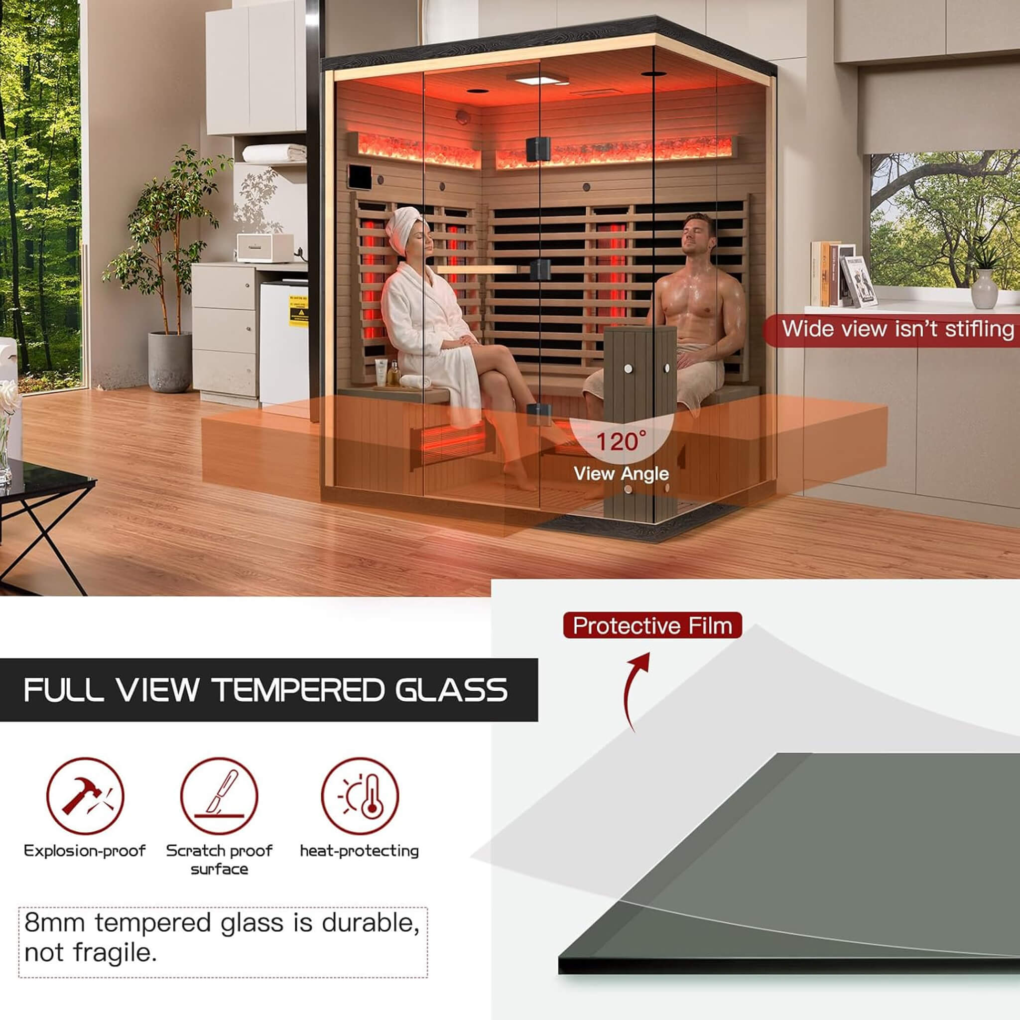 luxury infrared sauna architectural tempered glass insulation panel residential hydrotherapy estate cabin at Home Man Cave
