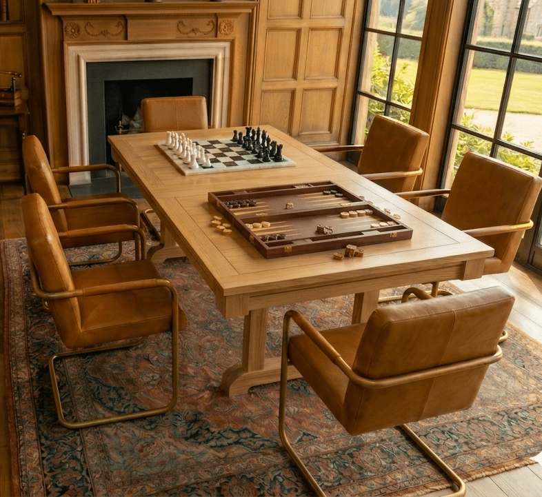 luxury gaming table white oak custom woodwork premium billiard room executive den luxury interior asset at Home Man Cave