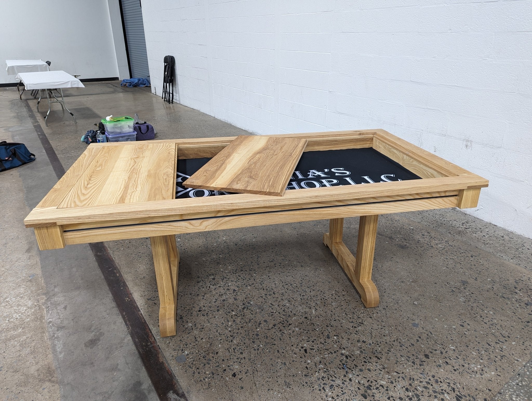 luxury gaming table natural maple hardwood custom residential millwork premium lounge furniture estate hobby room centerpiece