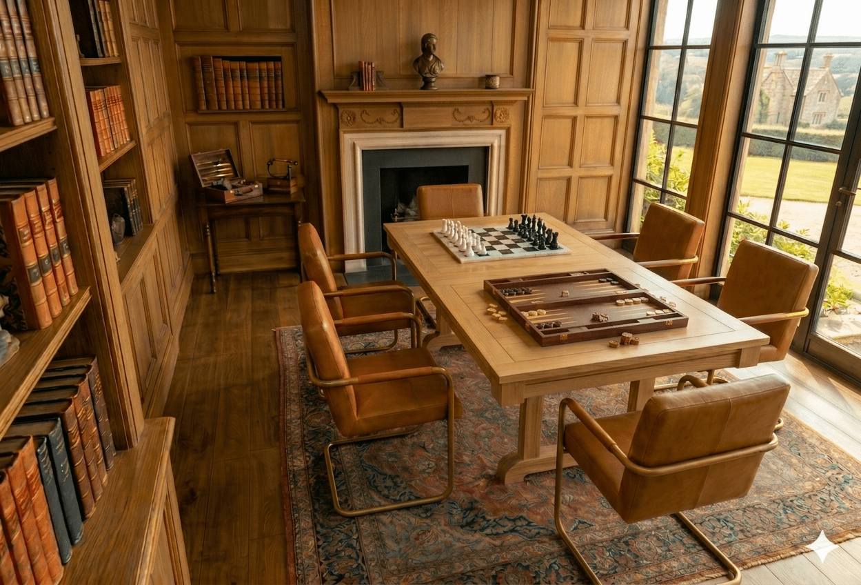 luxury gaming table solid hardwood executive library estate game room family entertainment heirloom asset at Home Man Cave