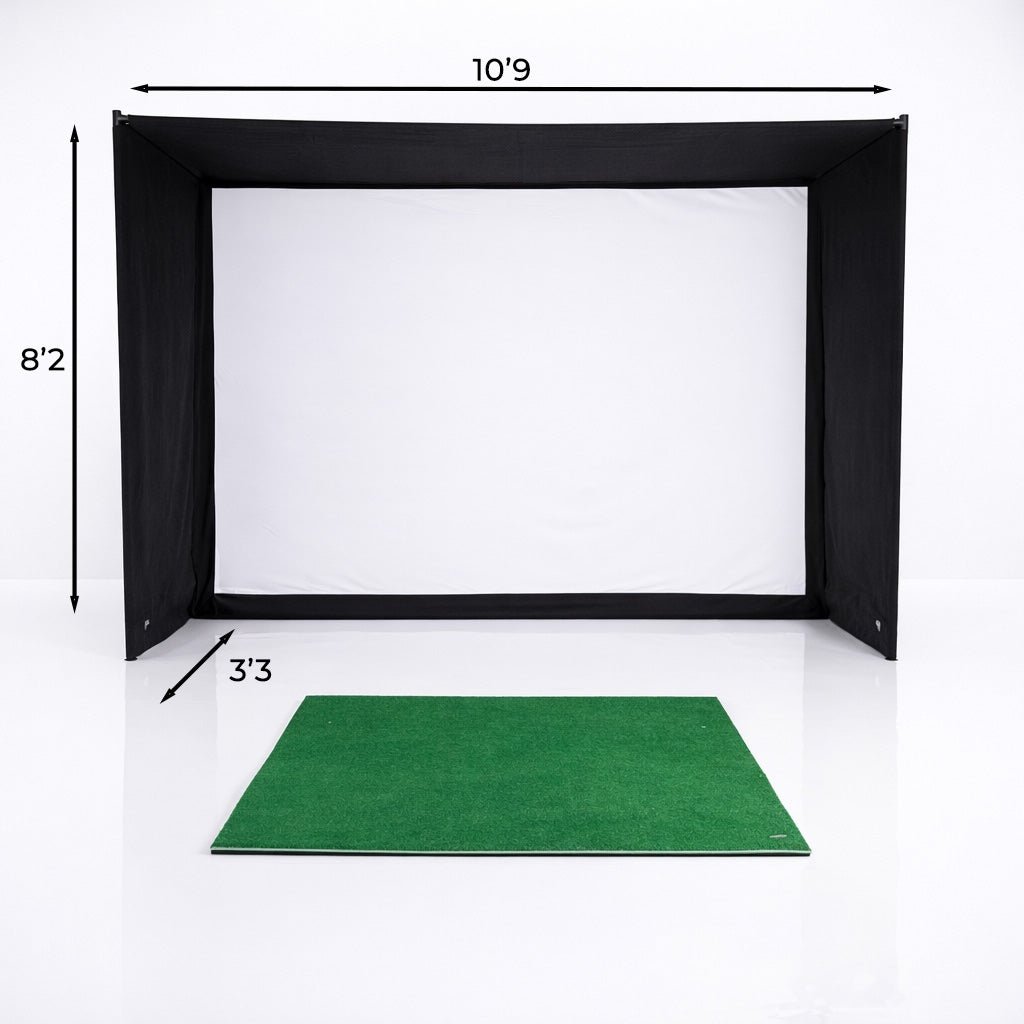 GolfBays EasySim golf simulator enclosure engineered with calibrated ten-foot width and native 4:3 optical aspect ratio.