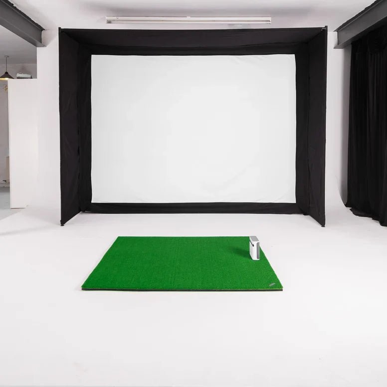 GolfBays EasySim golf simulator enclosure utilizing a compact one-meter architectural depth in an estate at Home Man Cave