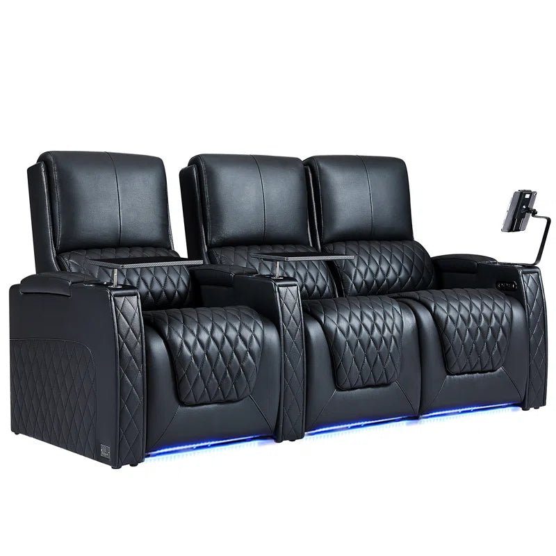 Haiylee Zero Gravity Home Theater Seating - Three Seat Row in Black Top Grain Leather with Power Recline