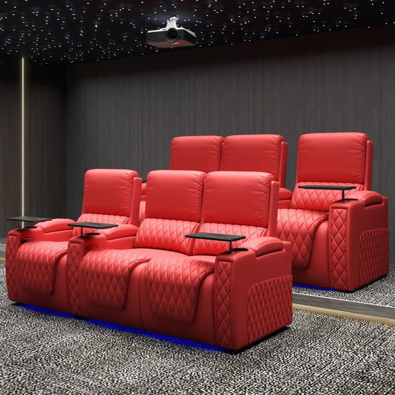 Private Estate Cinema - Multiple Rows of Red Haiylee Zero Gravity Home Theater Seating for High-End Entertainment
