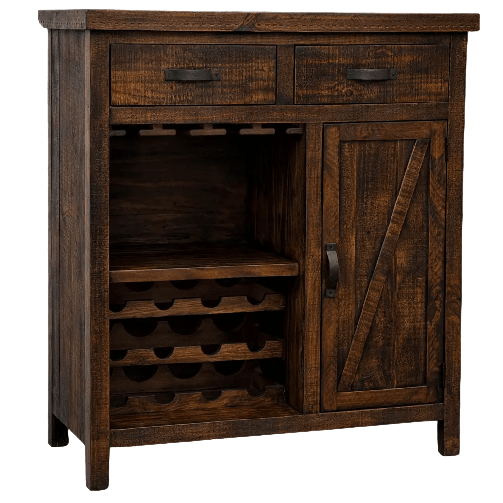 Homestead freestanding rustic wine rack dark wax wood finish home bar liquor storage cabinet timber bottle grid organizer