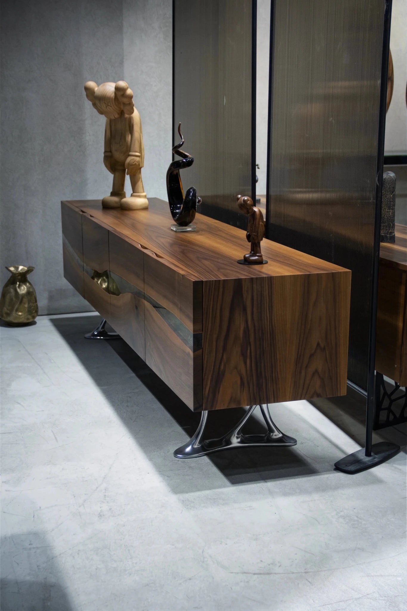 luxury live edge desk walnut credenza cabinet executive office storage furniture solid wood layout design at Home Man Cave