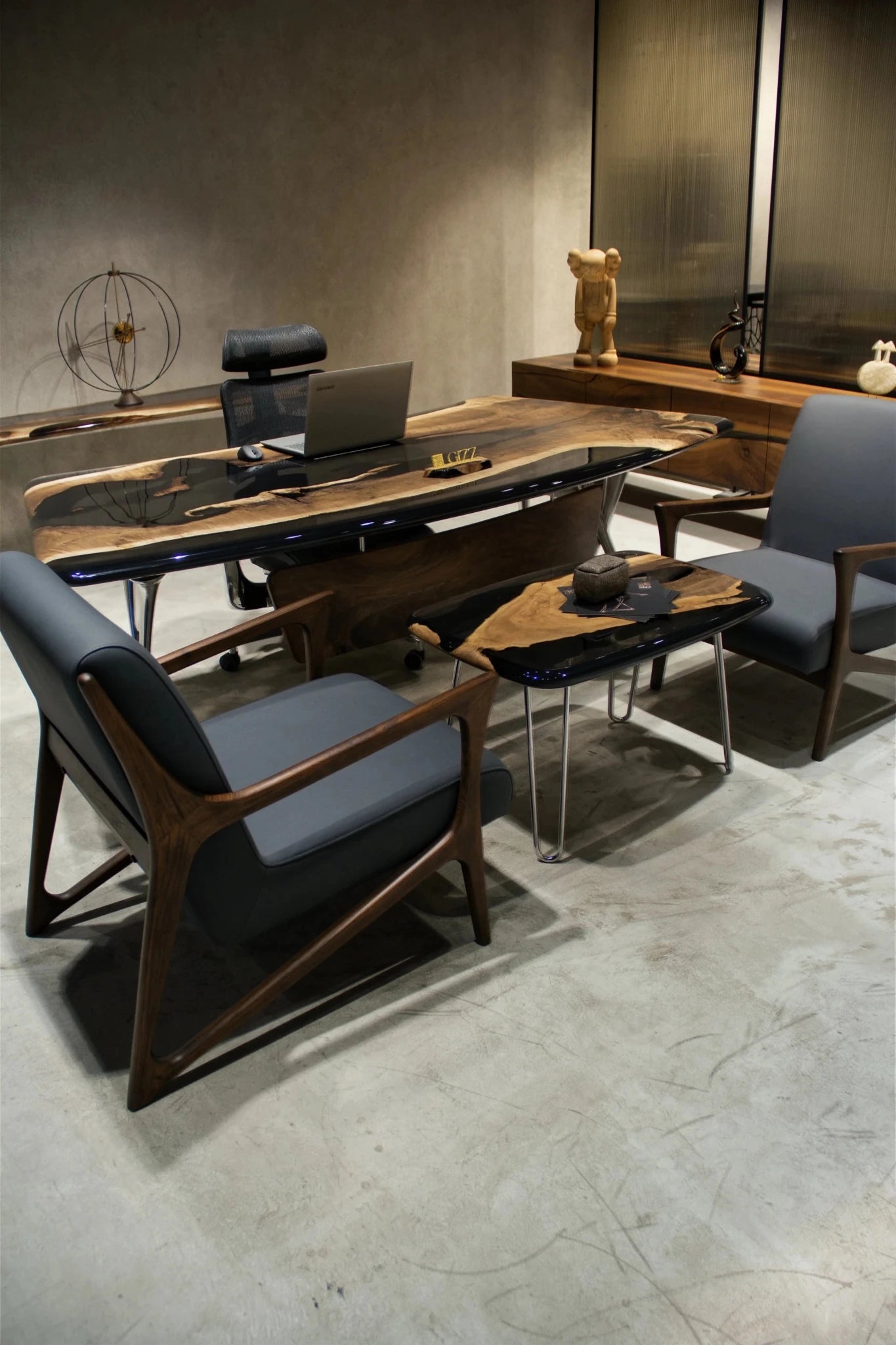 luxury live edge desk walnut executive office furniture suite solid wood slab interior command decoration at Home Man Cave