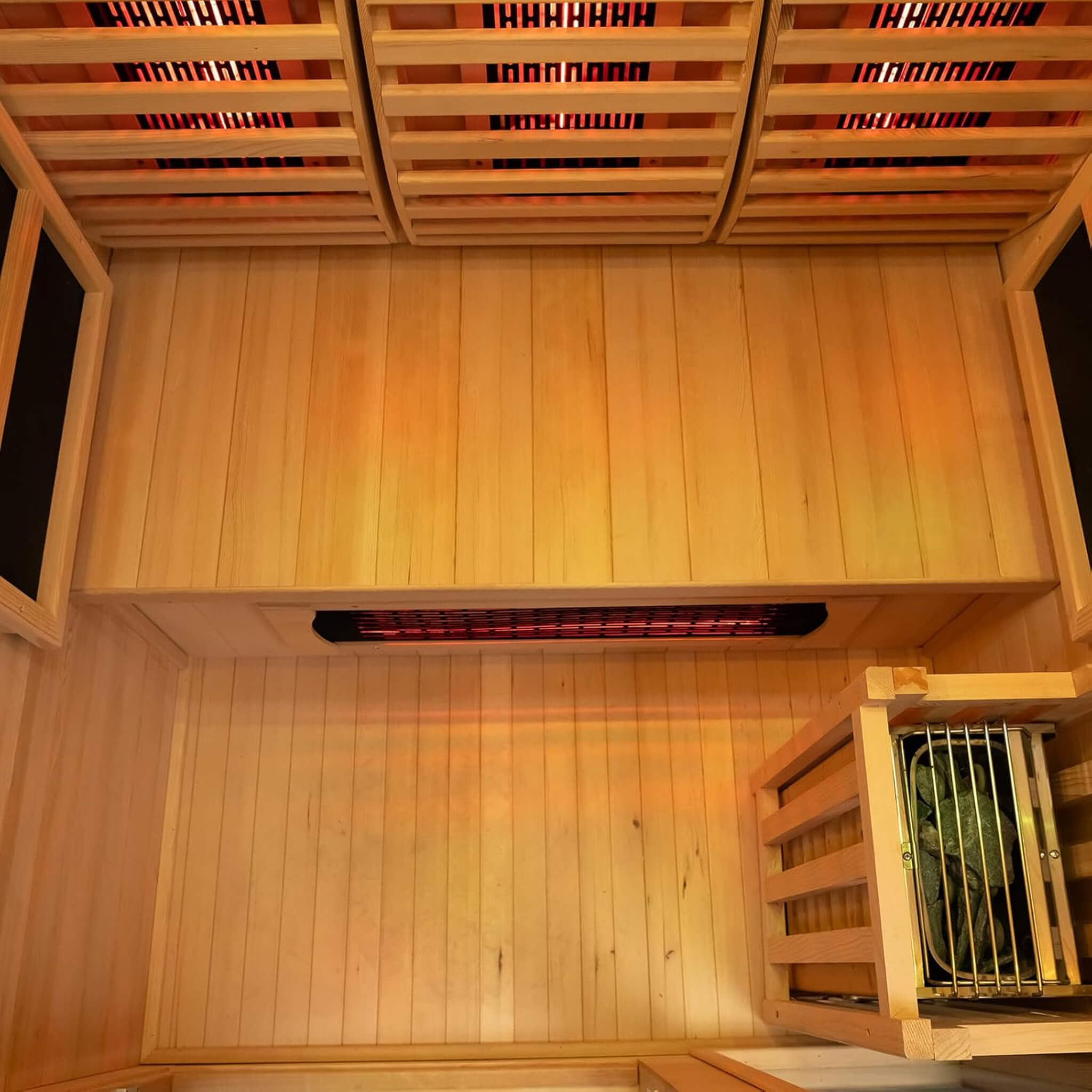 luxury 2-person indoor hybrid sauna internal floorboard engineering heavy duty timber foundation home wellness oasis unit