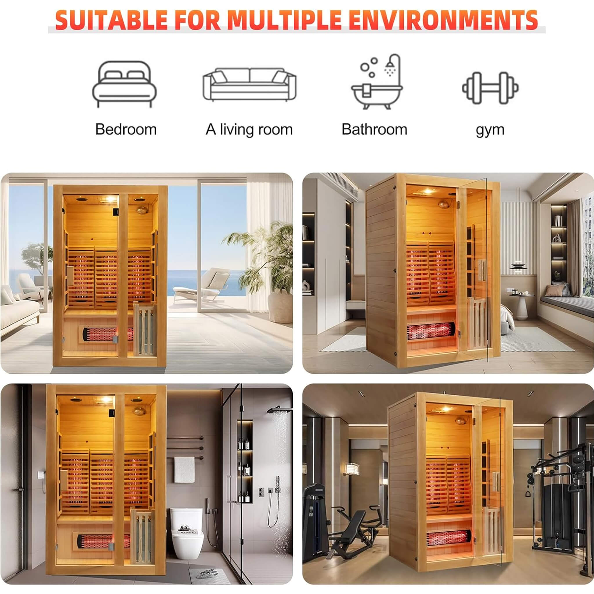 luxury 2-person indoor hybrid sauna multi environment residential bathroom master suite basement home gym installation unit