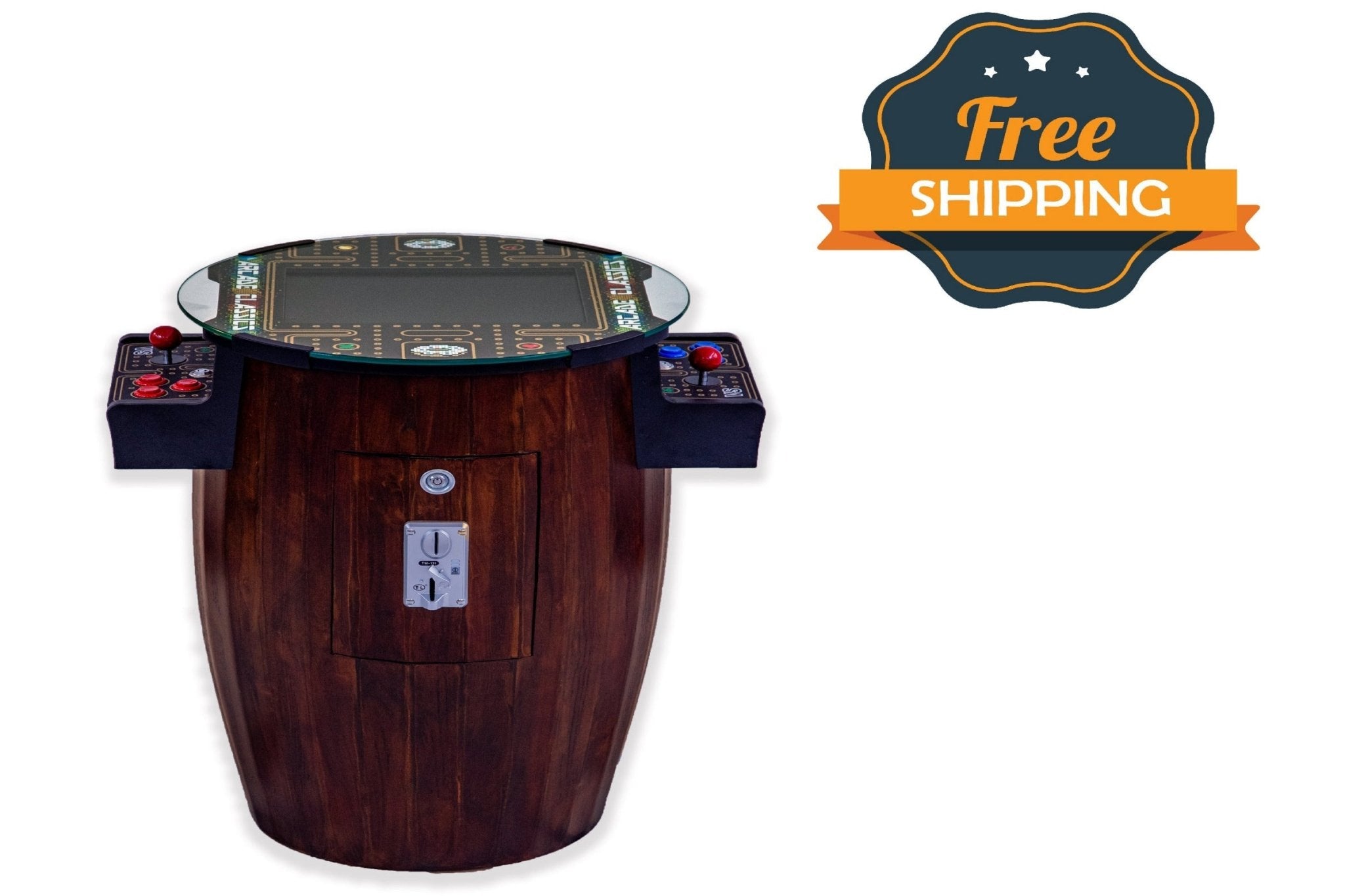 Luxury barrel arcade game delivers an artisan-crafted plug and play console requiring absolutely zero mechanical assembly