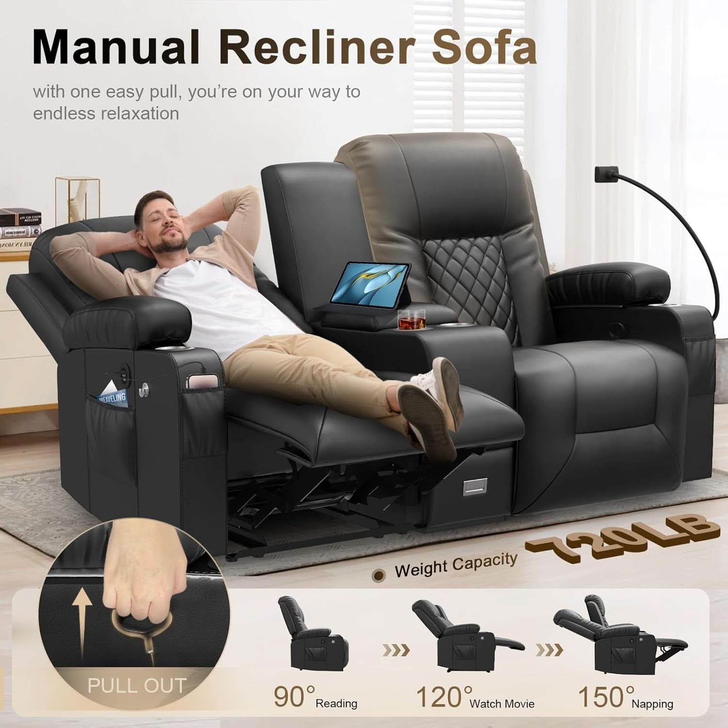 Massage recliner sofa set home theater seating lifestyle view at Home Man Cave