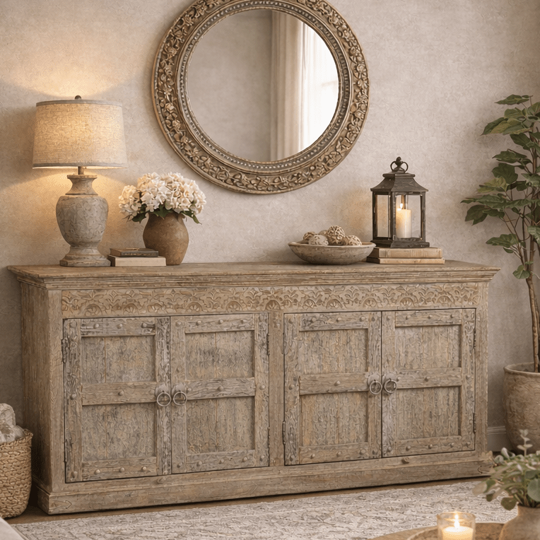 reclaimed wood sideboard 4 door rustic wood sideboard buffet white finish at Home Man Cave