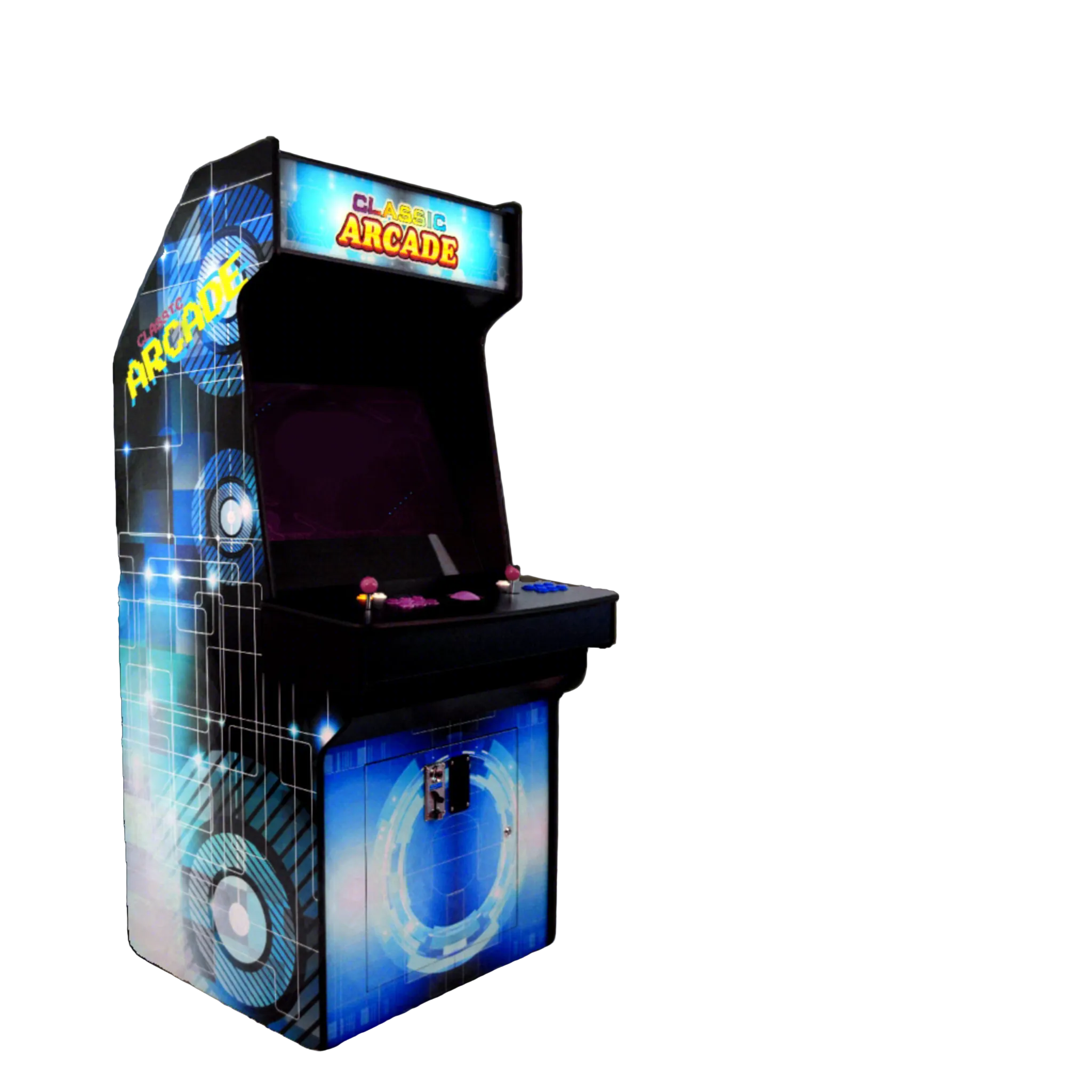 Sovereign Multi-Game Arcade Cabinet incorporates artisan-grade thick tempered glass protective shielding for estate gaming.