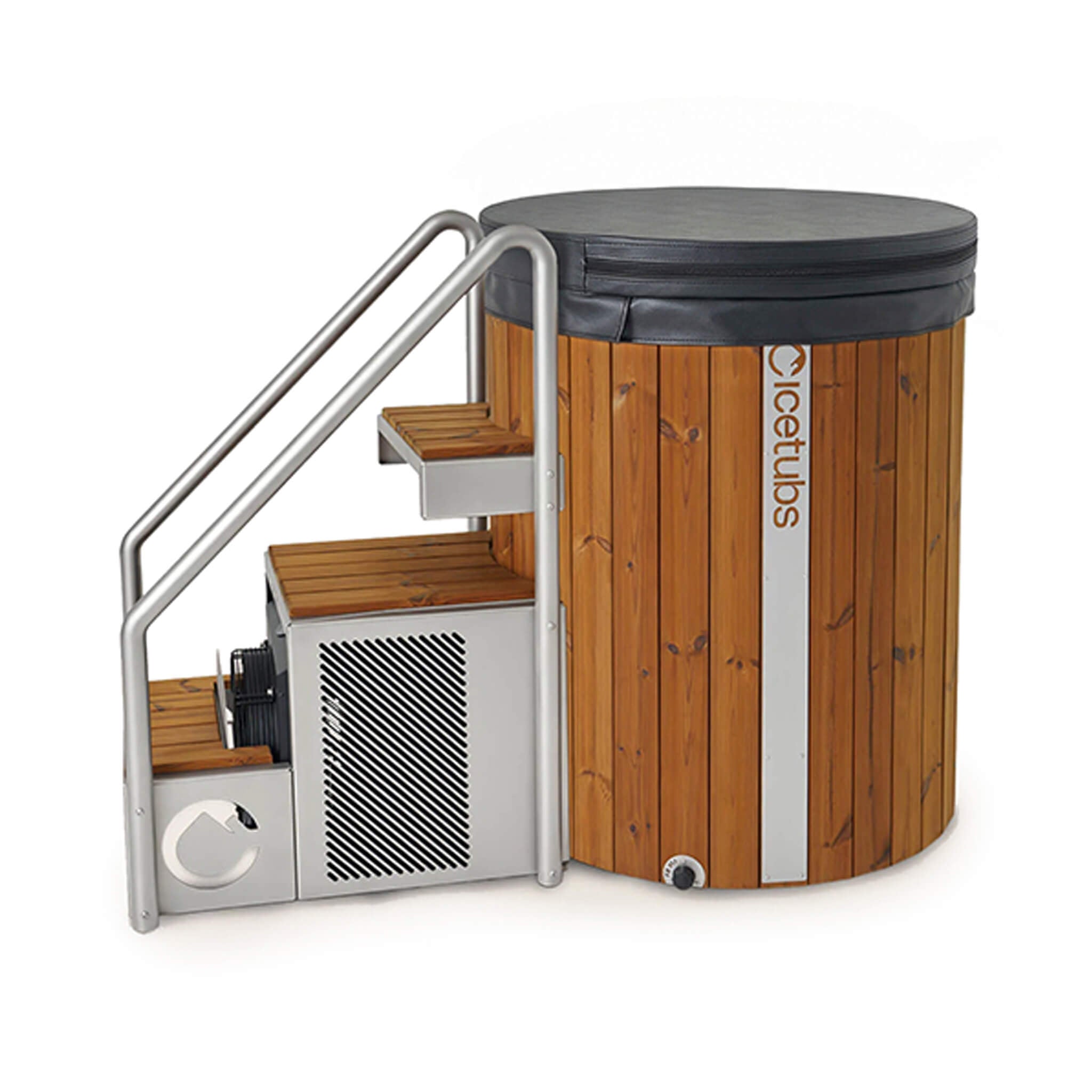 xl cold plunge tub home man cave IceTubs IceBarrel XL cold water immersion with stairs and cover