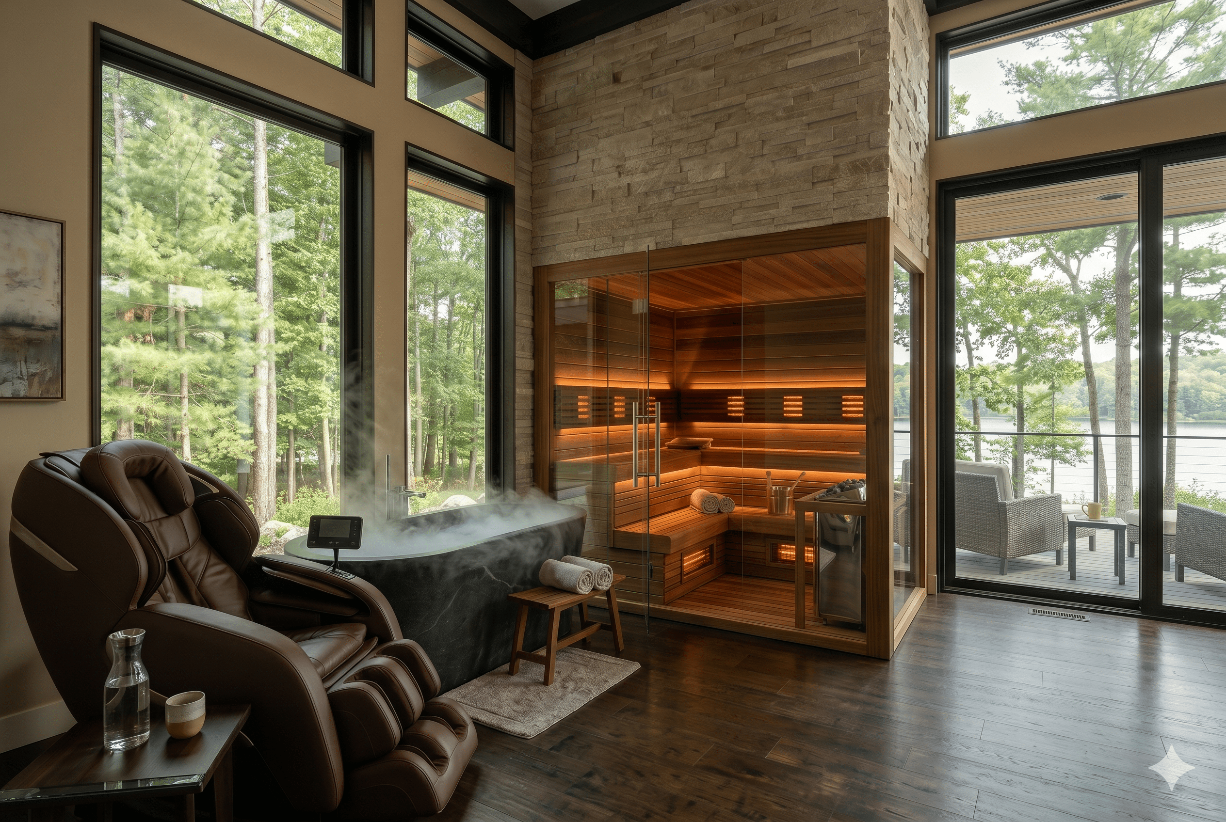 Luxury recovery assets premium wellness furnishings massage chairs saunas cold plunges steam units sanctuary at Home Man Cave