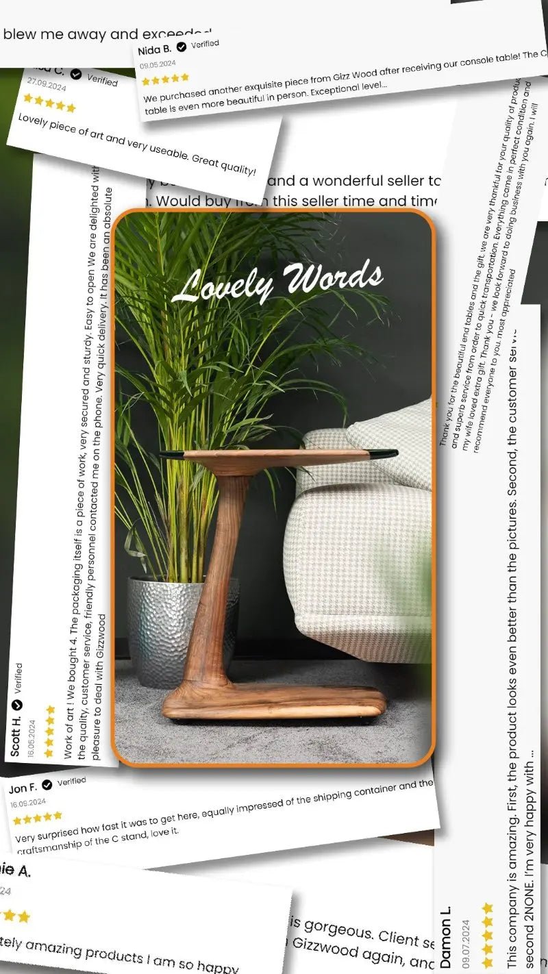 Aurelia luxury resin table literature details custom atelier finishes, solid walnut wood sourcing, and zero assembly needs