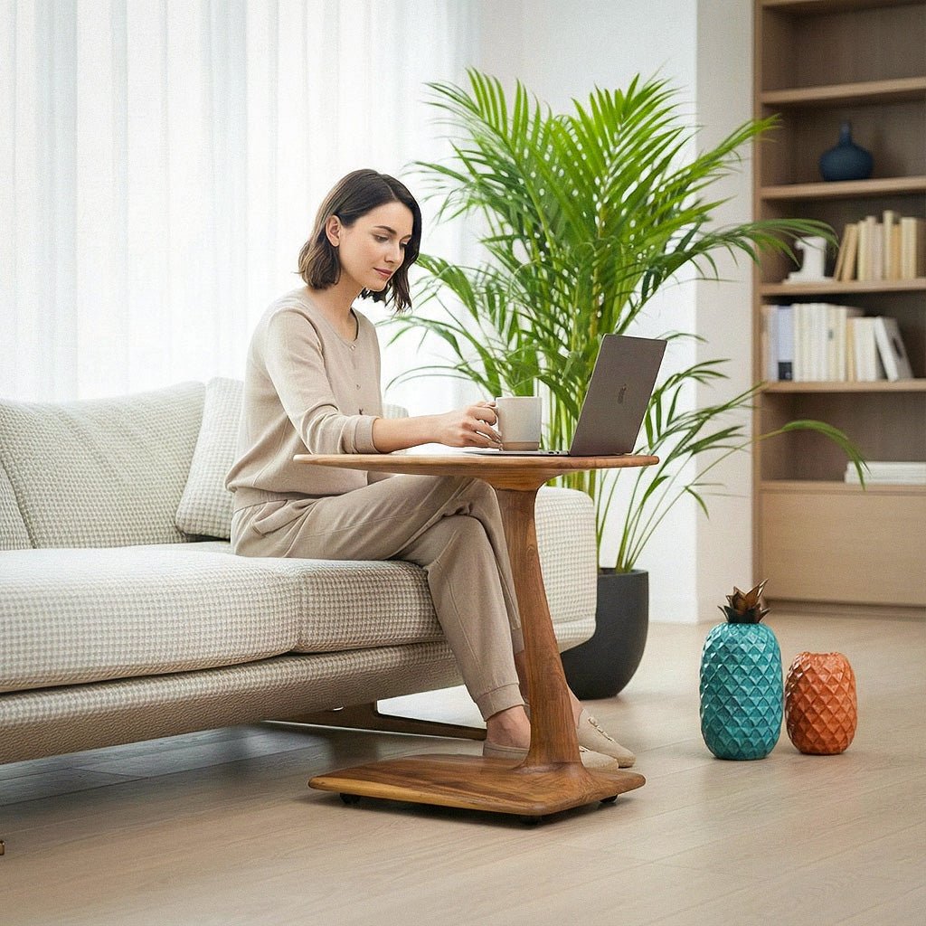 The Aurelia luxury resin table offers a functional C-shaped mobile laptop workspace for private estates at Home Man Cave