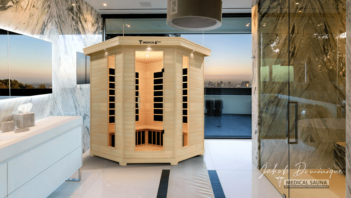 Medical luxury indoor sauna six-person suite facilitating dermal purification inside private estate retreats at Home Man Cave