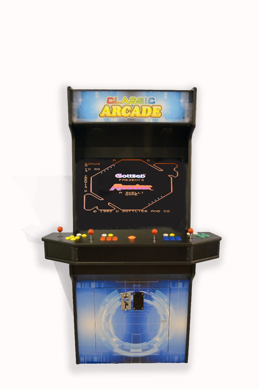 Luxury four player arcade cabinet features a custom amplified acoustic sound setup and premium tournament SANWA joysticks.