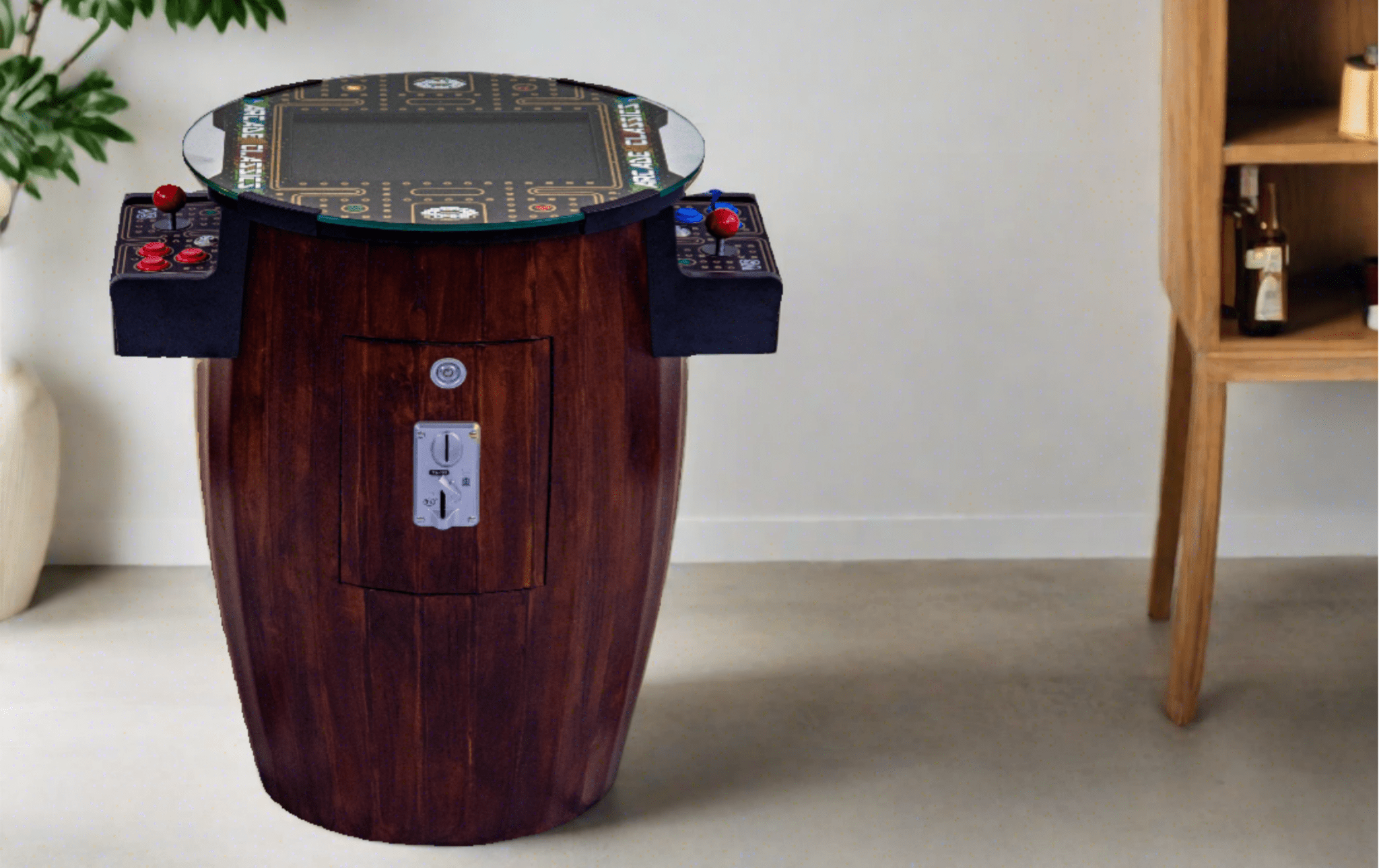 Premium barrel arcade machine brings an artisan-crafted cask design to private luxury entertainment lounges at Home Man Cave