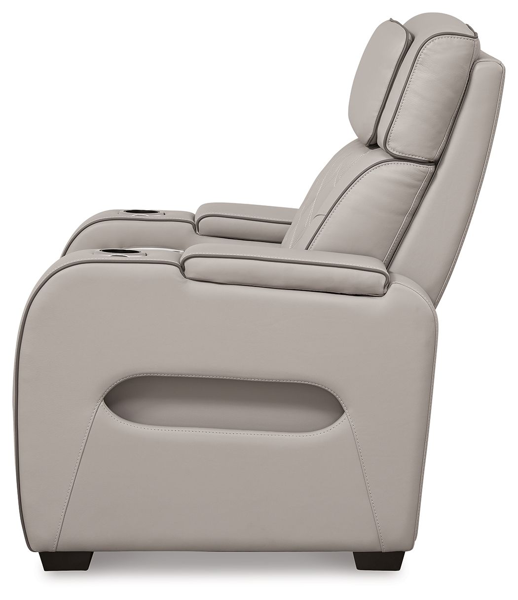 Boyington luxury power recliner integrates an articulating motorized headrest for bespoke cervical ergonomic calibration