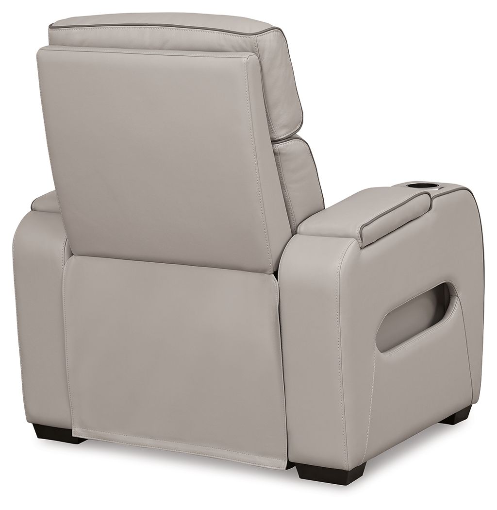 Boyington luxury power recliner conceals a whisper-quiet motorized drive mechanism within bespoke architectural tailoring