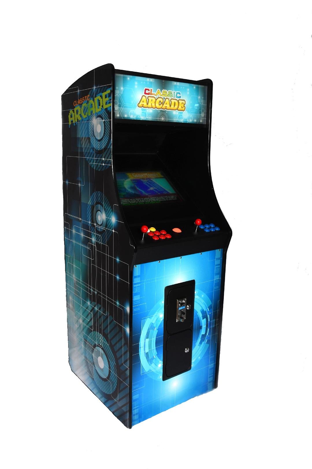 Premium retro arcade cabinet showcases an artisan-crafted upright footprint preloaded with three thousand digital titles
