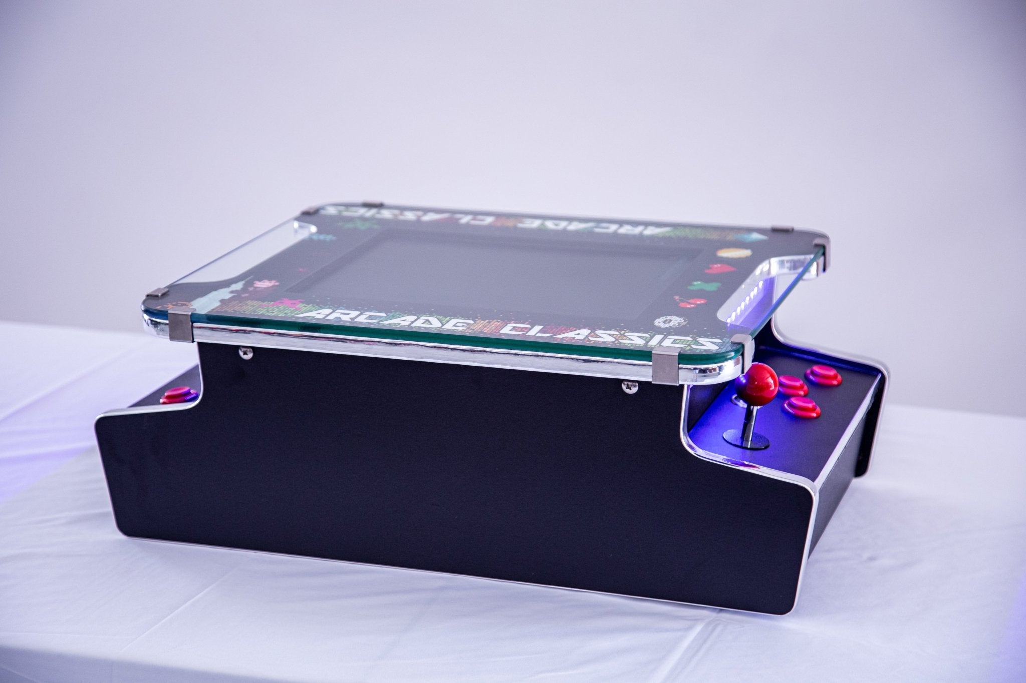 Elite tabletop arcade console arrives completely fully assembled as a bespoke space-saving plug and play entertainment piece