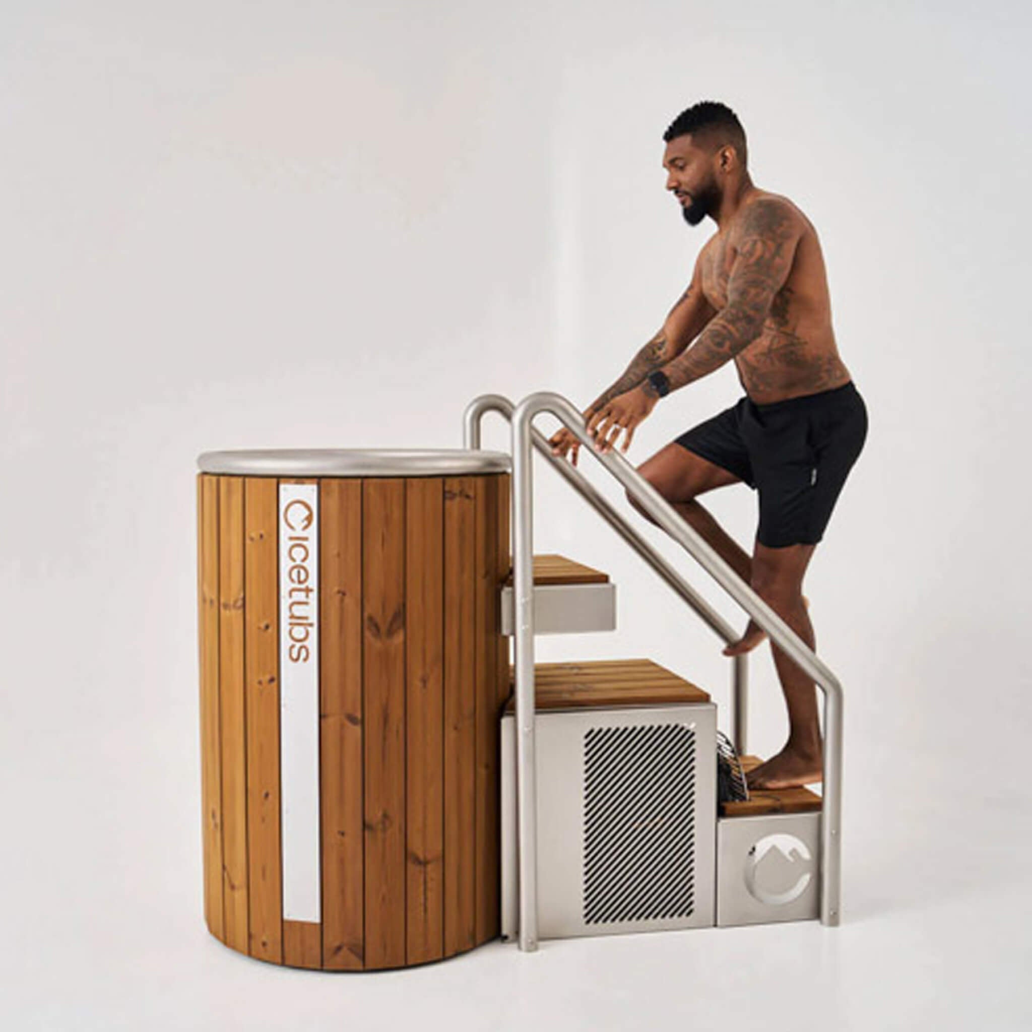 Cold plunge barrel wellness ice bath recovery biohacking Icetubs IceBarrel home man cave at Home Man Cave