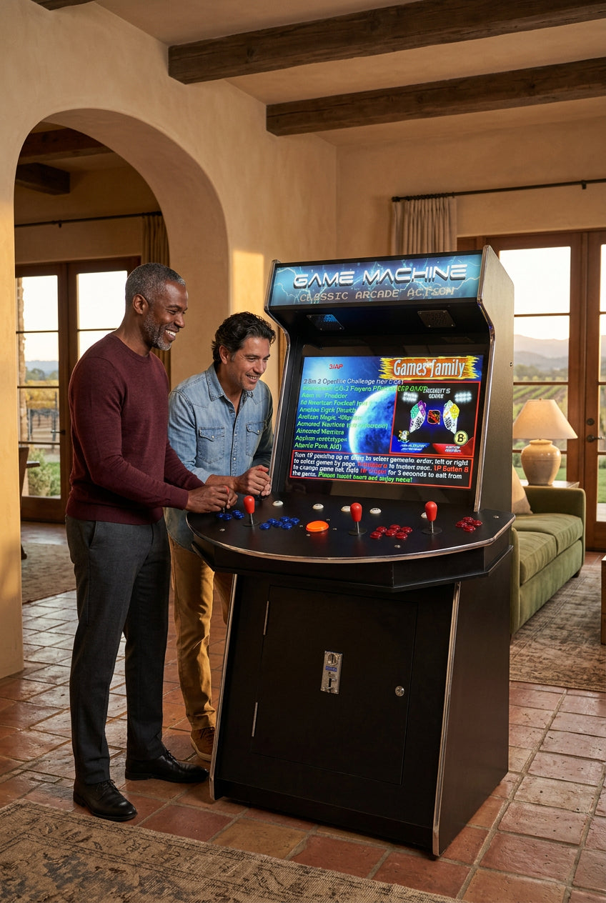Premium 4 player arcade machine asset featuring commercial grade multi game software inside luxury home at Home Man Cave.