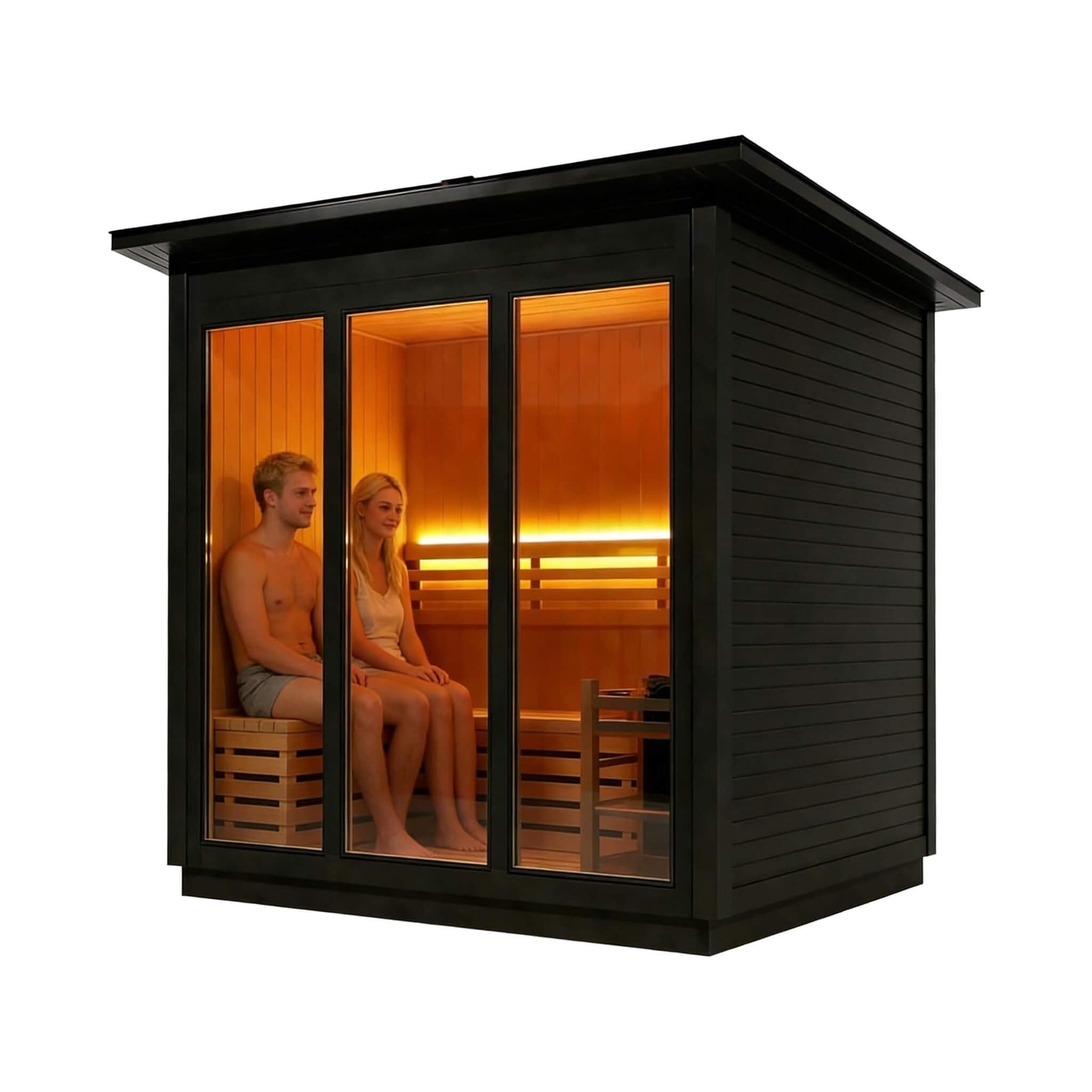 Outdoor steam sauna 4 person cedar backyard retreat with custom heater at Home Man Cave
