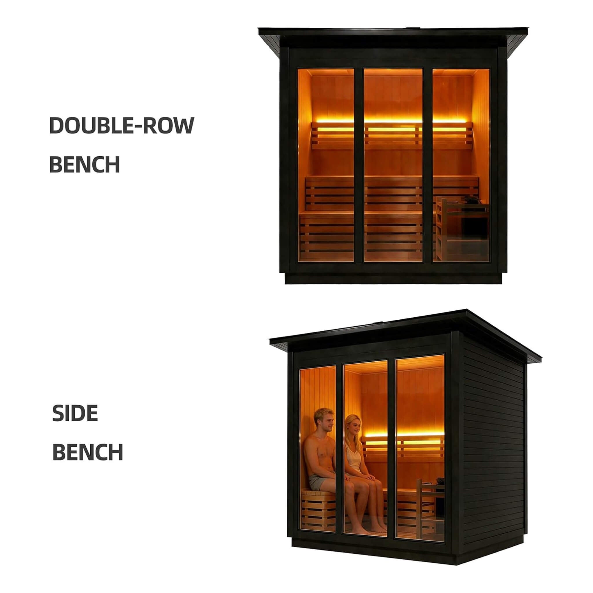 Home sauna 4 person wooden bench layout and floor kit for backyard steam therapy at Home Man Cave