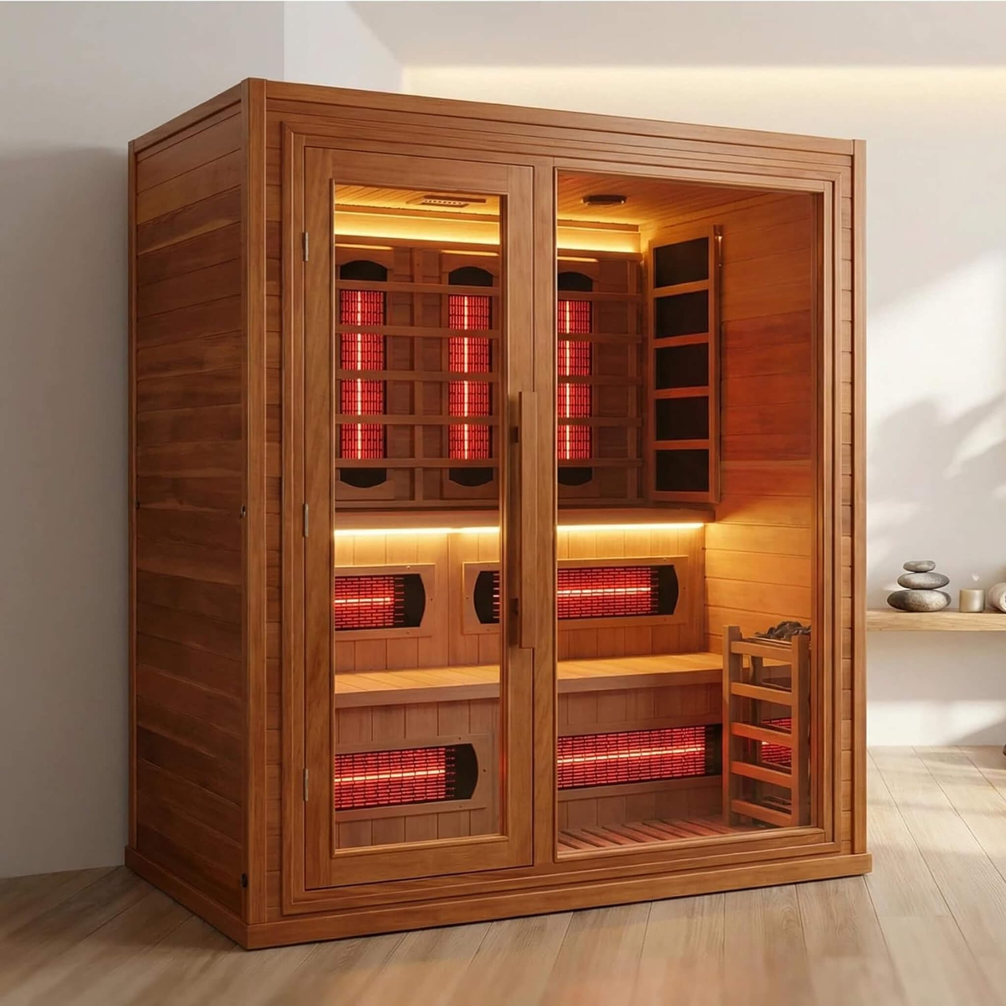 Bespoke indoor cedar sauna architecture defines this custom Elvaria hybrid estate wellness sanctuary located at Home Man Cave
