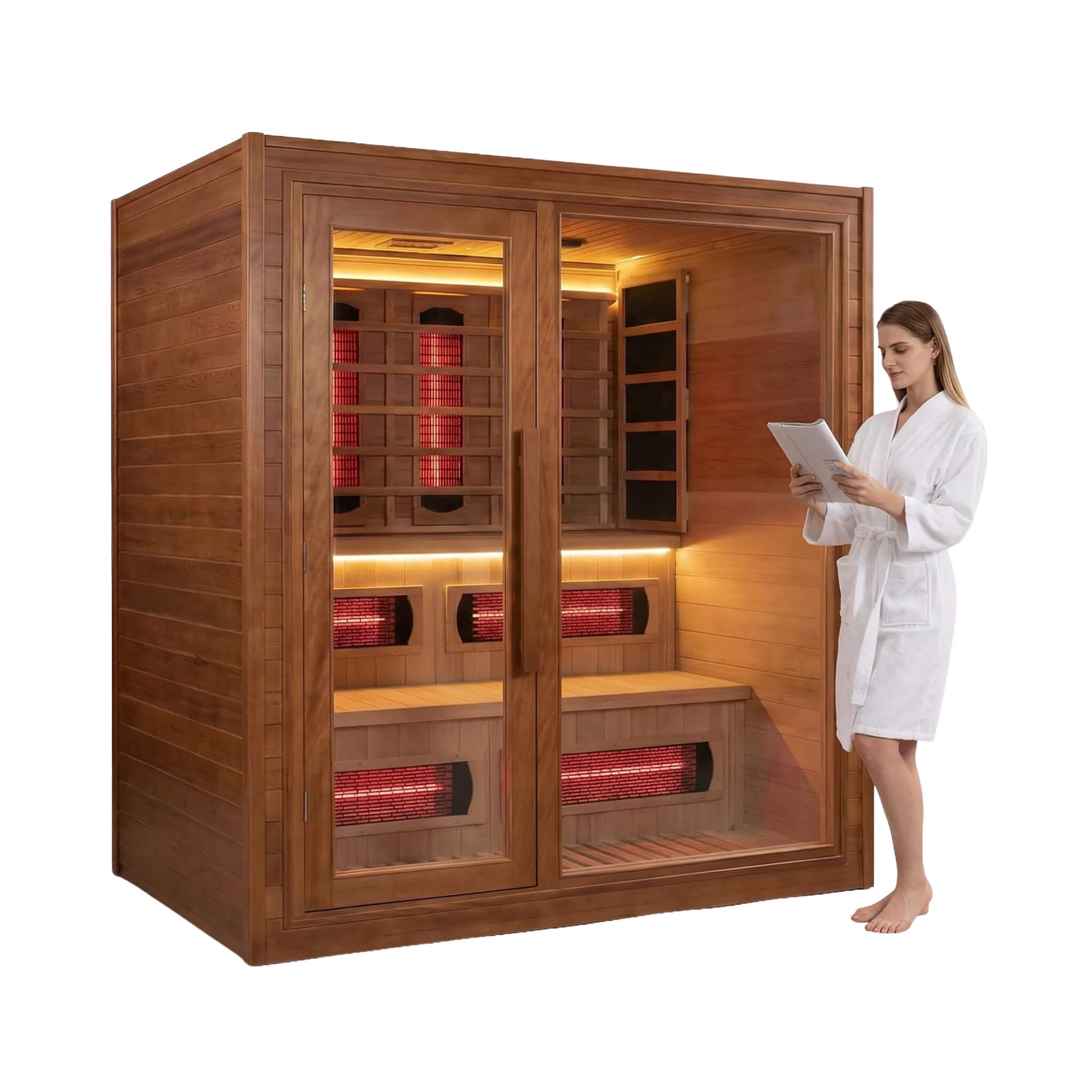 The Elvaria indoor cedar sauna provides a spacious four-person retreat for private estate wellness therapy at Home Man Cave