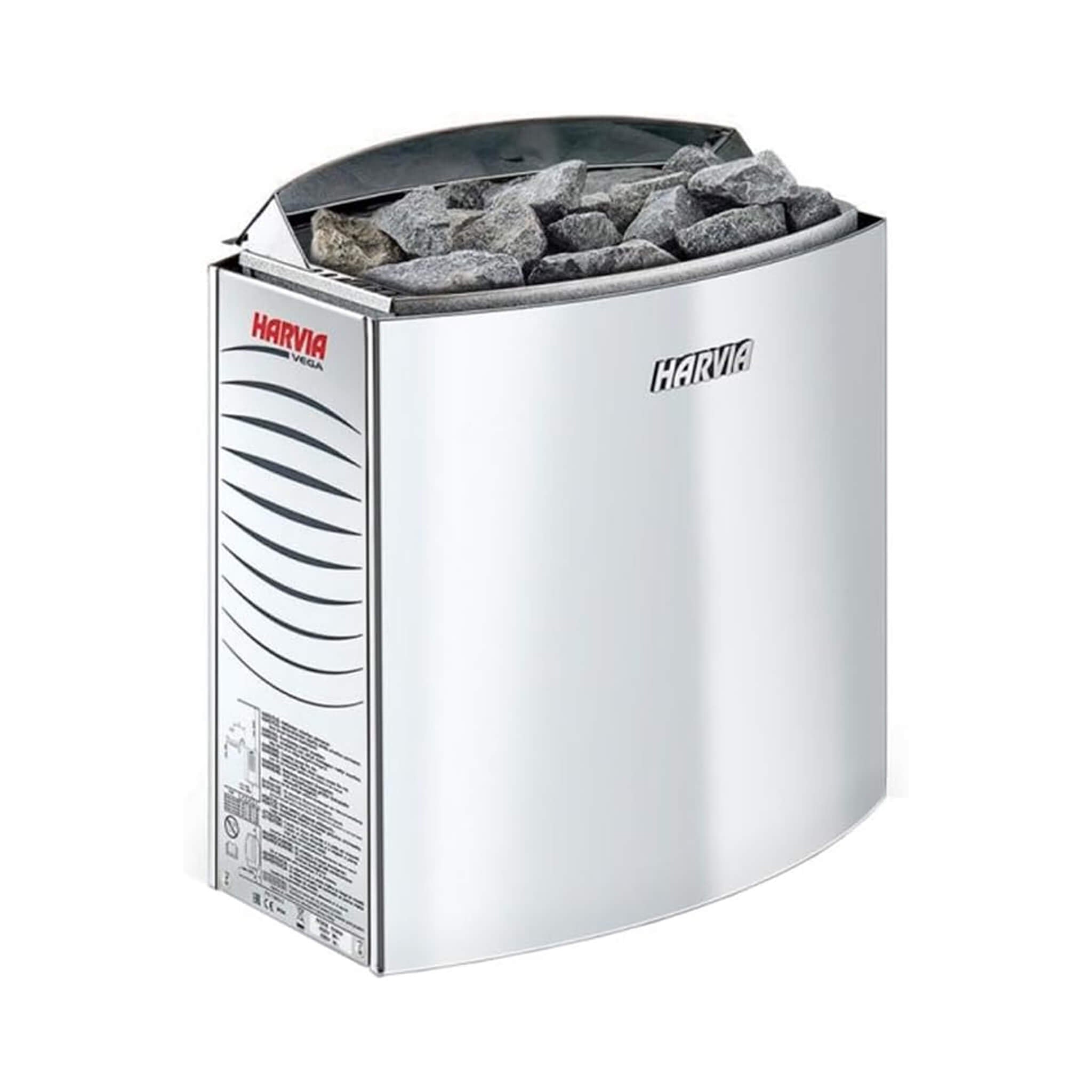 Elvaria indoor cedar sauna equipment features a heavy-duty stainless steel 6KW Harvia steam heater for hybrid home spa use