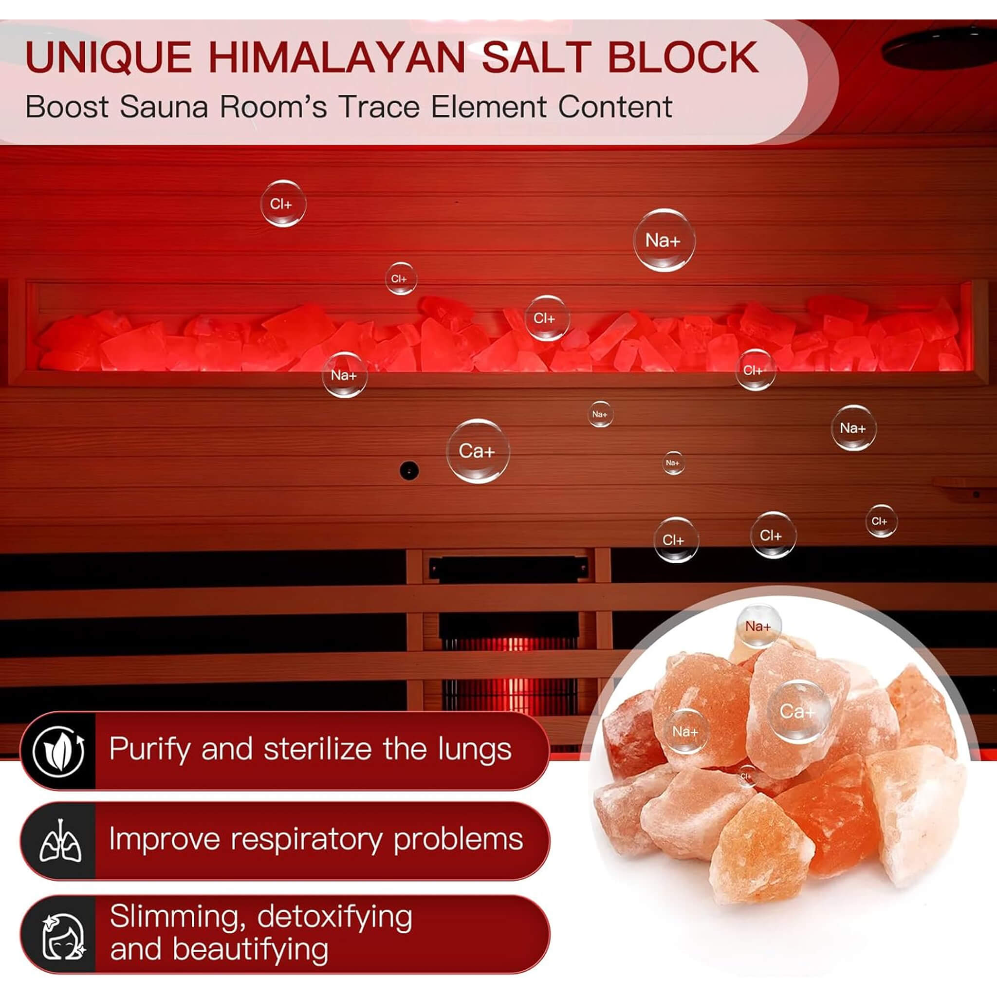 luxury infrared sauna organic Himalayan pink salt panels negative ion detoxifying respiratory health wellness technology