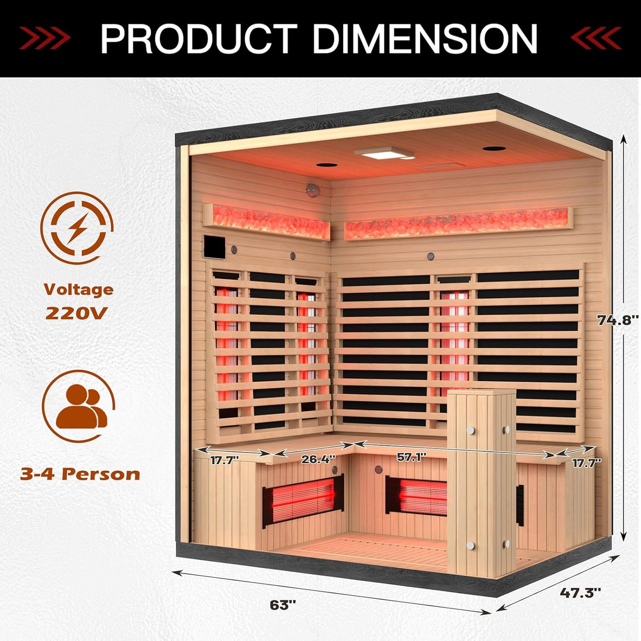 luxury infrared sauna physical architectural layout space blueprint dimensions schematic capacity parameters specifications