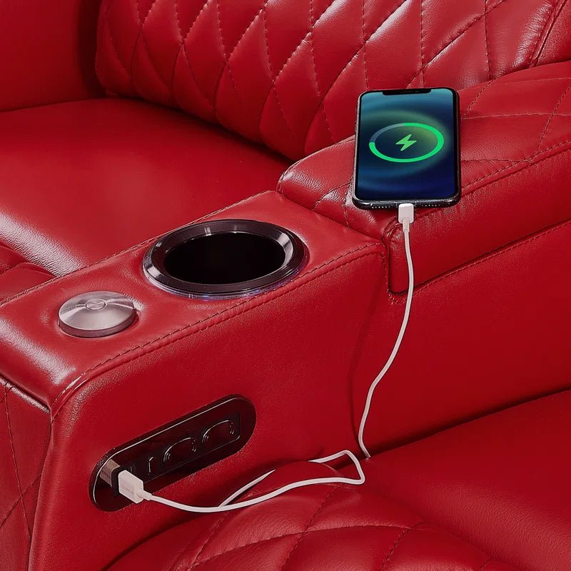 Haiylee Zero Gravity Home Theater Seating - Red Leather Armrest with USB Charging Port and Integrated Cup Holder