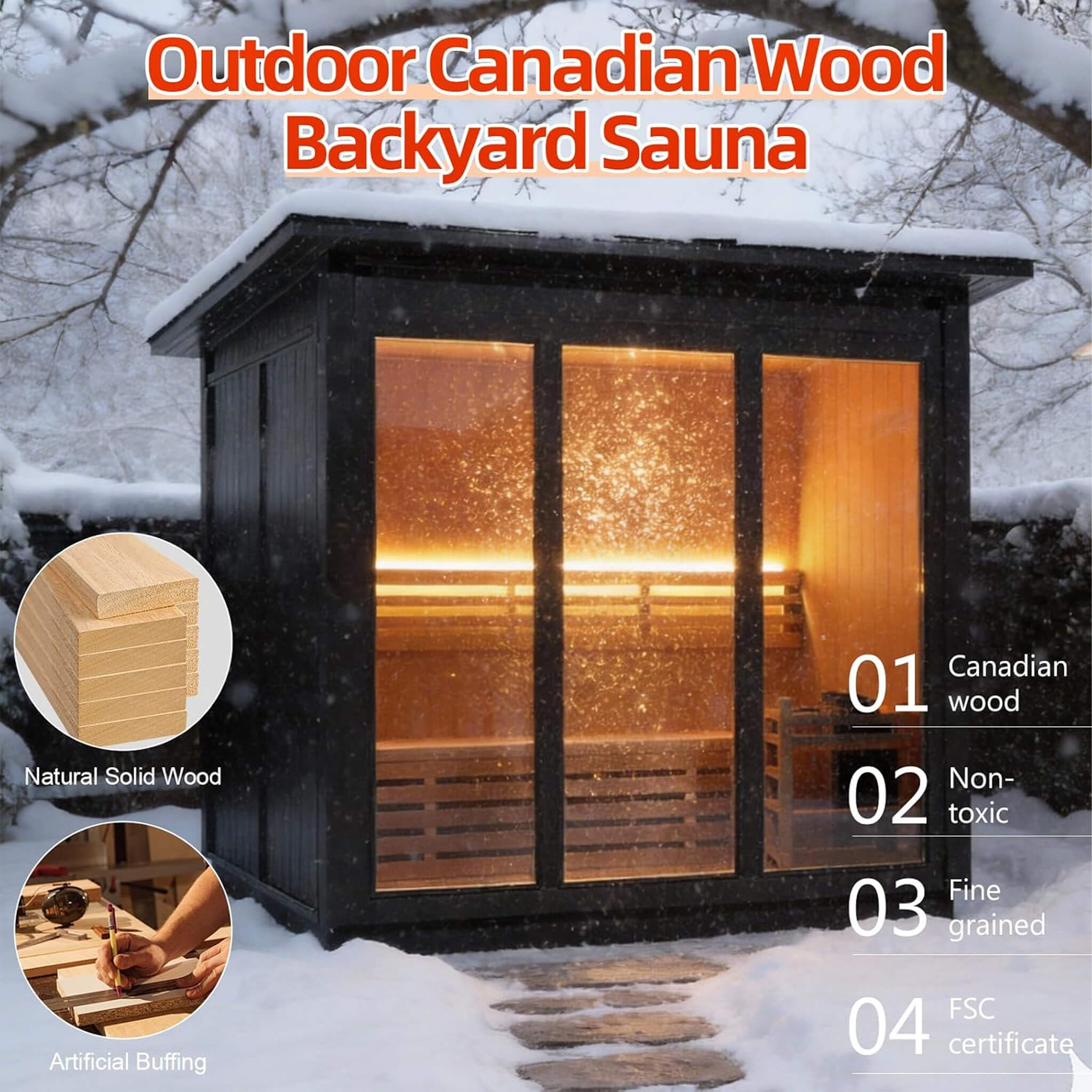 Outdoor steam sauna Canadian red cedar naturally moisture resistant for year-round use at Home Man Cave