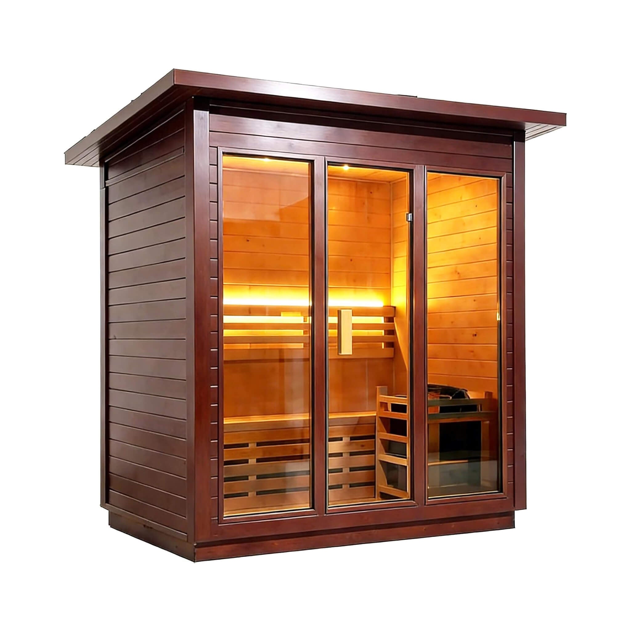 8 person home sauna Canadian red cedar with stones and heater for estate wellness - Color Brown