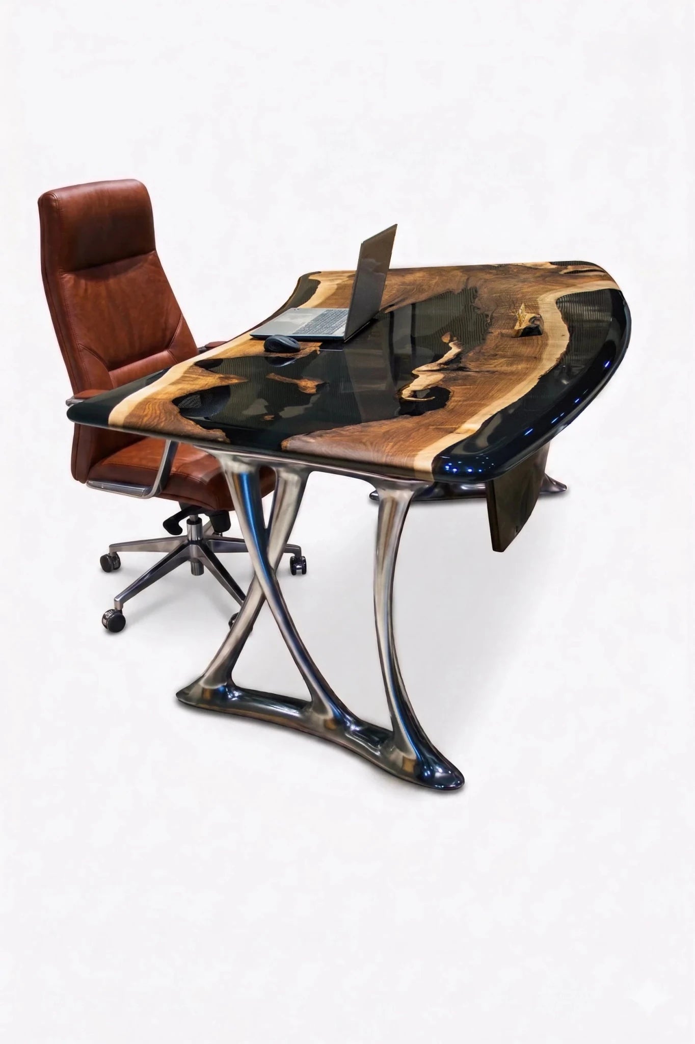 luxury live edge desk solid walnut wood epoxy resin river elite office executive furniture custom cast aluminum work desks